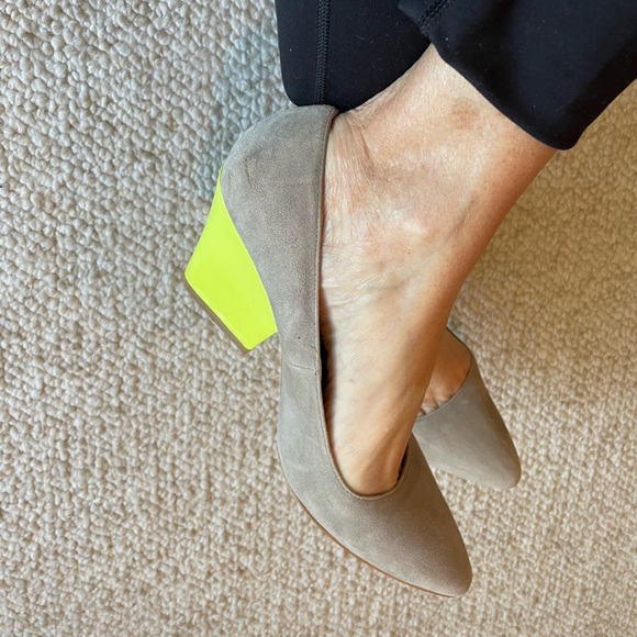 Mango Taupe Suede Lime Block Heel Pump - Picture 2 of 9
